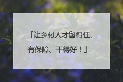让乡村人才留得住、有保障、干得好！