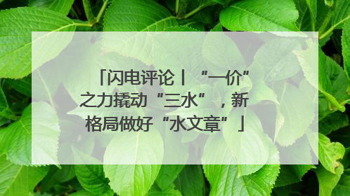 闪电评论丨“一价”之力撬动“三水”，新格局做好“水文章”